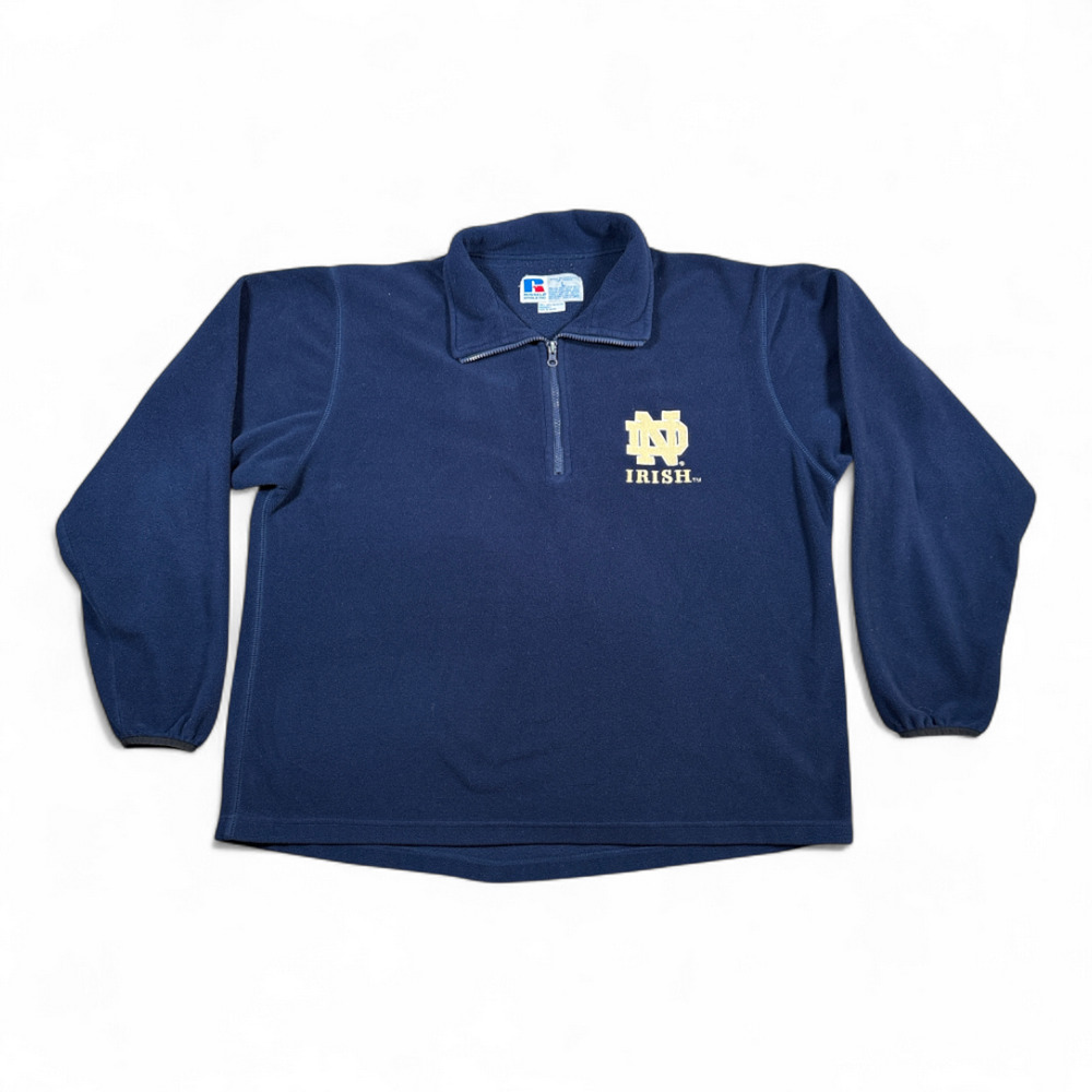 Vintage Notre Dame Sweater Adult LARGE Blue Fleece Russell Athletic Sports 90s